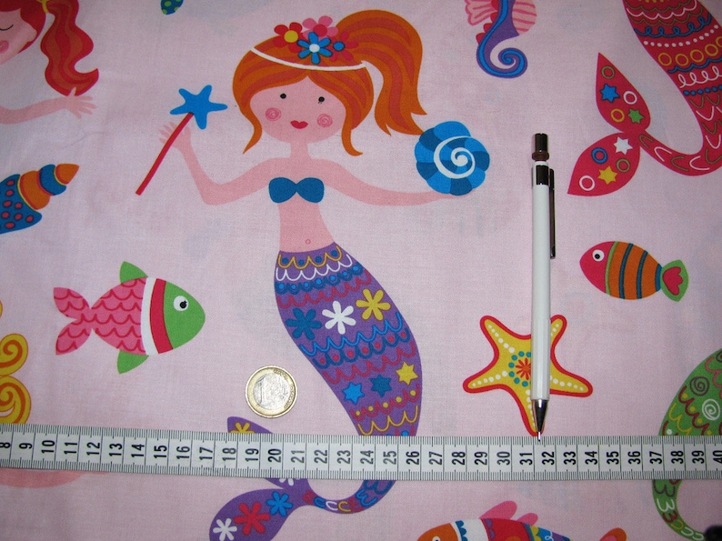 Meerjungfrauen Baumwollstoff 40x150cm Stoff Kinder Nixe Kinderstoff Meerestiere Unterwasser Fische Krabben Schildkröte Mermaid Bild 3