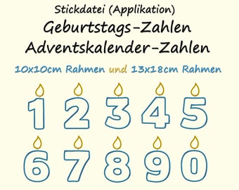 Stickdatei GEBURTSTAGS-ZAHLEN  Kerzen Advent Zahl Birthday embroidery design candle numbers