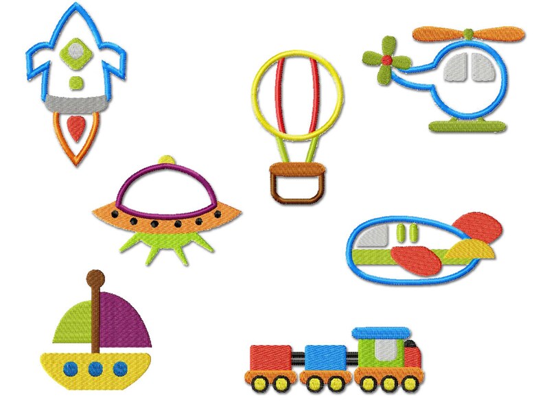 Embroidery File VEHICLES MEGA Set Boys Boys Cars Airplane Train Rocket Truck Traffic Light Car Train Rocket Ufo Ship Plane Truck Embroidery Design image 4