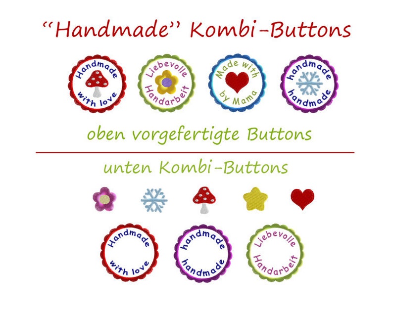 Stickdatei HANDMADE-BUTTONS Kombi-Set 12-teilig Applikation Embroidery design combine lables Bild 1