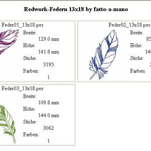 Embroidery file REDWORK-SPRING FEATHERS Feathers Redwork image 2