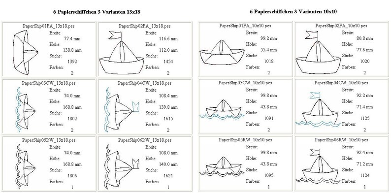 Stickdatei PAPIERSCHIFFCHEN Papier Schiff Boot See embroidery design nautical maritim paper ship redwork Bild 4