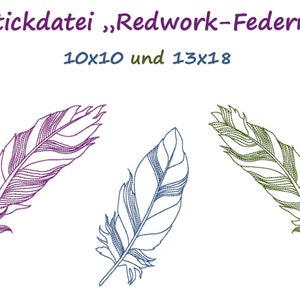 Embroidery file REDWORK-SPRING FEATHERS Feathers Redwork image 1