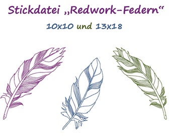 Stickdatei REDWORK-FEDERN Feathers Feder Redwork