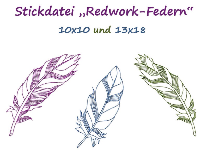 Embroidery file REDWORK-SPRING FEATHERS Feathers Redwork image 1
