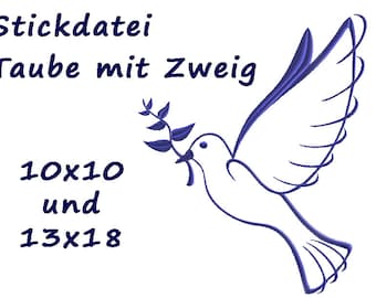 Stickdatei TAUBE  MIT ZWEIG für Hochzeit Taufe Kommunion Konfirmation dove wedding christening confirmation peace