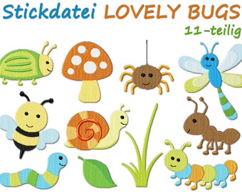 Embroidery file LOVELY BUGS Insects Beetle Bee Fungus