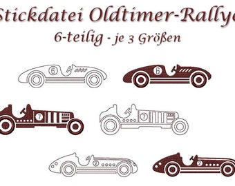 Stickdatei OLDTIMER-RALLYE Männer Autos Cars Mann