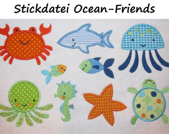 Embroidery file OCEAN FRIENDS 9-piece marine animals sea