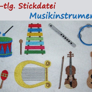 Stickdatei MUSIKINSTRUMENTE Musik Instrumente Noten Musical Instruments Music Instrument machine embroidery design Note Drum Gitarre vibes Bild 2