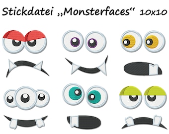 Stickdatei MONSTERFACES Monster Gesicht Face Jungs machine embroidery design children