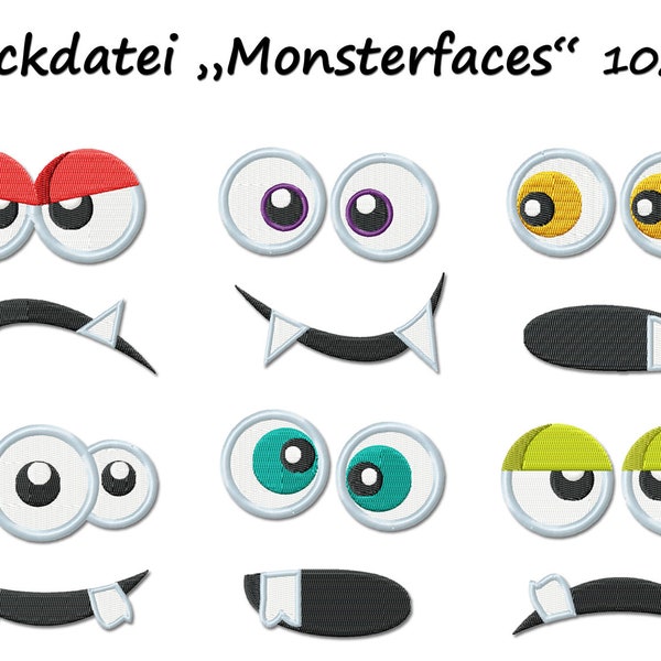 Stickdatei MONSTERFACES Monster Gesicht Face Jungs machine embroidery design children