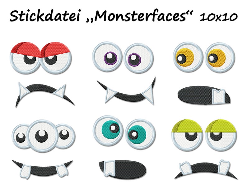 Stickdatei MONSTERFACES Monster Gesicht Face Jungs machine embroidery design children Bild 1