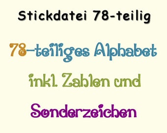 Stickdatei 78-tlg.  ALPHABET ZAHLEN SONDERZEICHEN