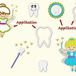 Stickdatei ZAHNFEE Kinder Zahnlücke Zahn Zähne Toothfairy Tooth Teeth Fairy Children Bild 2