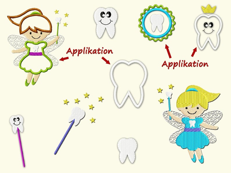 Stickdatei ZAHNFEE Kinder Zahnlücke Zahn Zähne Toothfairy Tooth Teeth Fairy Children Bild 2