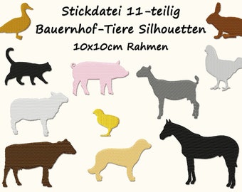 Stickdatei BAUERNHOF-TIERE Silhouette Pferd Tiere embroidery design farm animals barn yard