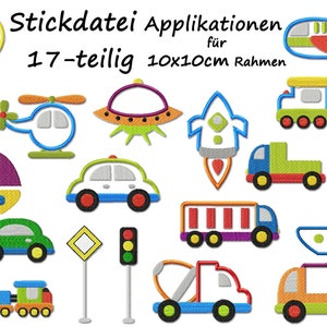 Embroidery File VEHICLES MEGA Set Boys Boys Cars Airplane Train Rocket Truck Traffic Light Car Train Rocket Ufo Ship Plane Truck Embroidery Design image 1