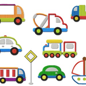 Embroidery File VEHICLES MEGA Set Boys Boys Cars Airplane Train Rocket Truck Traffic Light Car Train Rocket Ufo Ship Plane Truck Embroidery Design image 3