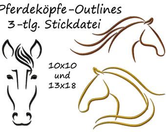 Stickdatei PFERDEKÖPFE OUTLINES Pferdekopf Pferde embroidery design horse horses head