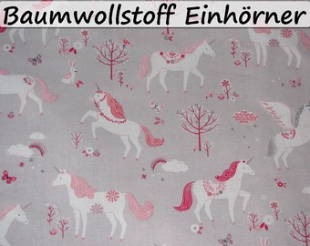 Tela unicornio unicornios sutil gris rosa RESTSTÜCK 40 cm x 140 cm tela de algodón niñas costura DIY