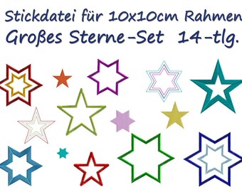 Stickdatei GROSSES STERNE-SET 14-teilig. Sterne embroidery design stars star applique fill cool