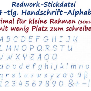 Stickdatei 74-tlg. HANDSCHRIFT-REDWORK ALPHABET machine embroidery desing abc letters numbers Bild 1