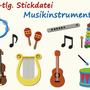 Stickdatei MUSIKINSTRUMENTE Musik Instrumente Noten Musical Instruments Music Instrument machine embroidery design Note Drum Gitarre vibes Bild 1