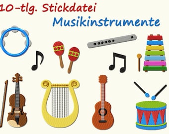 Stickdatei MUSIKINSTRUMENTE Musik Instrumente Noten Musical Instruments Music Instrument machine embroidery design Note Drum Gitarre vibes