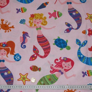 Meerjungfrauen Baumwollstoff 40x150cm Stoff Kinder Nixe Kinderstoff Meerestiere Unterwasser Fische Krabben Schildkröte Mermaid Bild 2