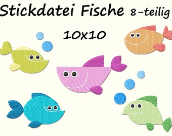 Archivo de bordado FISCHE 8-pcs. peces Meer Ocean Ver diseño bordado bajo el agua