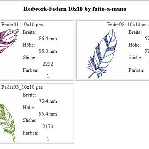 Embroidery file REDWORK-SPRING FEATHERS Feathers Redwork image 3