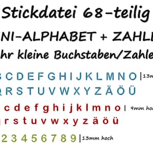 以下が含まれることがあります： クラフト用の接着剤付き文字と数字のセット。セットには大文字と小文字、数字0〜9、ドイツ語のウムラウト「Ä」、「Ö」、「Ü」が含まれています。文字と数字は青、赤、緑です。文字の高さは13mmと9mmです。