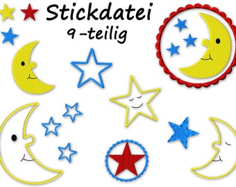 Stickdatei MOND UND STERNE Baby Stern Buttons Kind