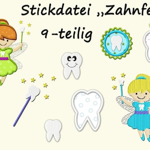 Stickdatei ZAHNFEE Kinder Zahnlücke Zahn Zähne Toothfairy Tooth Teeth Fairy Children Bild 1