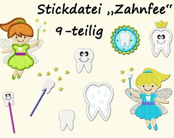 Stickdatei ZAHNFEE Kinder Zahnlücke Zahn Zähne Toothfairy Tooth Teeth Fairy Children