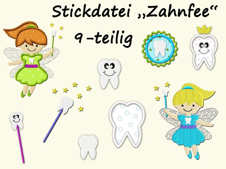 Stickdatei ZAHNFEE Kinder Zahnlücke Zahn Zähne Toothfairy Tooth Teeth Fairy Children Bild 1