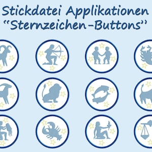 Embroidery file ZODIAC-BUTTONS 12-pcs. Horoscope machine embroidery design zodiac