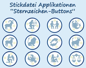 Stickdatei STERNZEICHEN-BUTTONS  12-tlg. Horoskop machine embroidery design zodiac