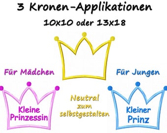 Stickdatei 3 KRONEN-APPLIKATIONEN Krone Prinzessin machine embroidery design prince princess crown applique