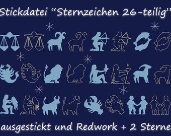 Stickdatei STERNZEICHEN 26-teilig Horoskop Zodiac