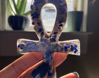 Resin Ankh with Healing Crystals