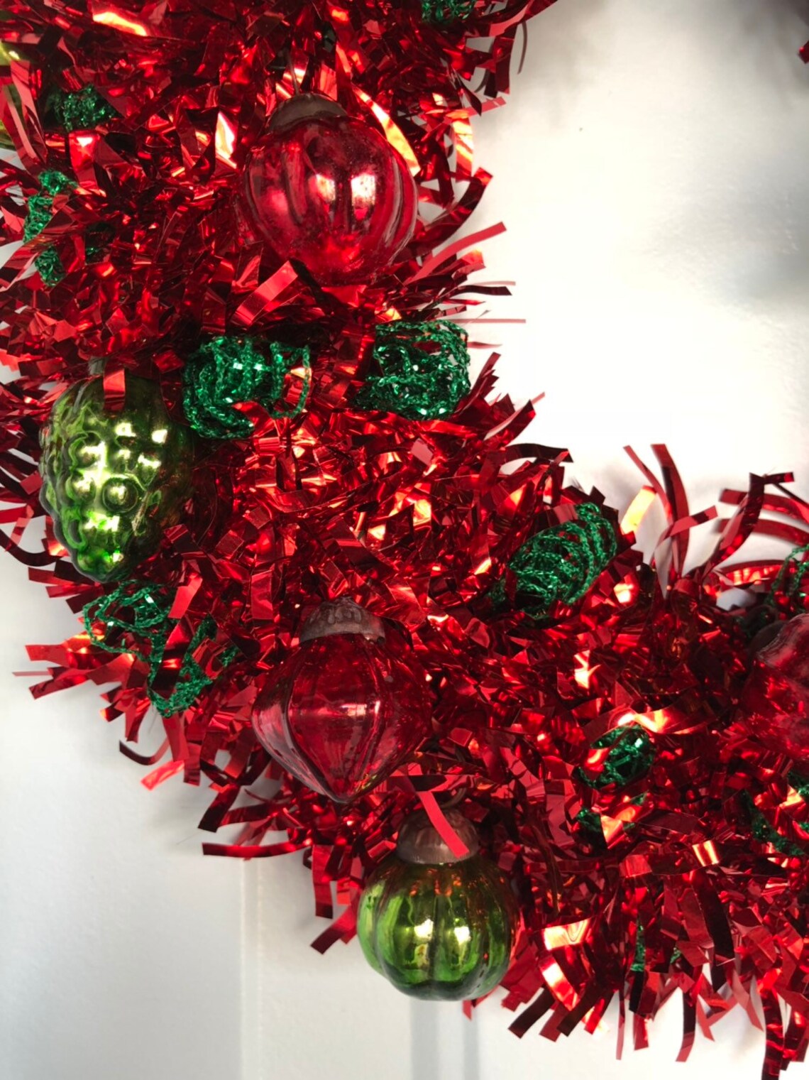 Red Tinsel Christmas Wreath Etsy