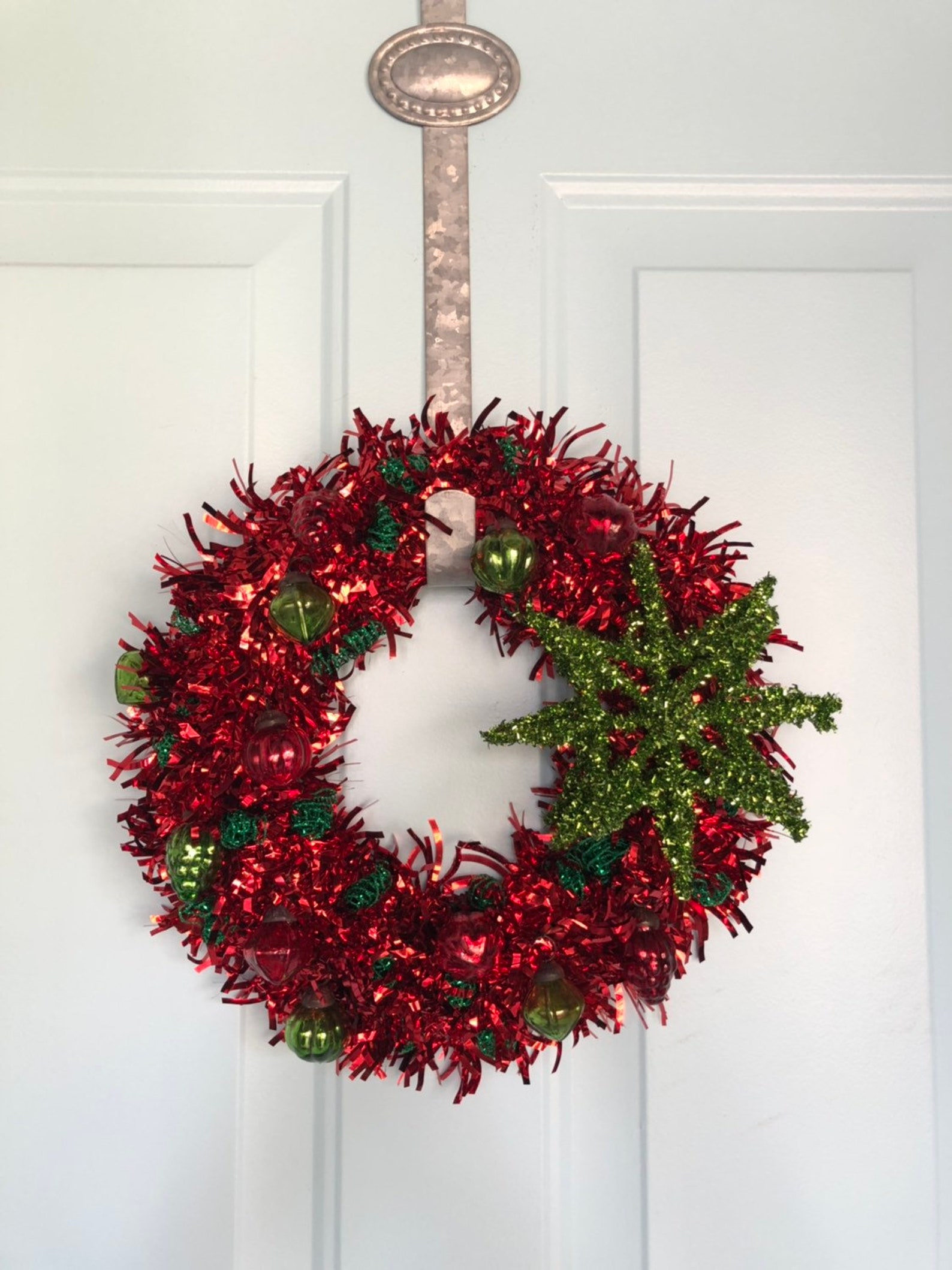 Red Tinsel Christmas Wreath Etsy
