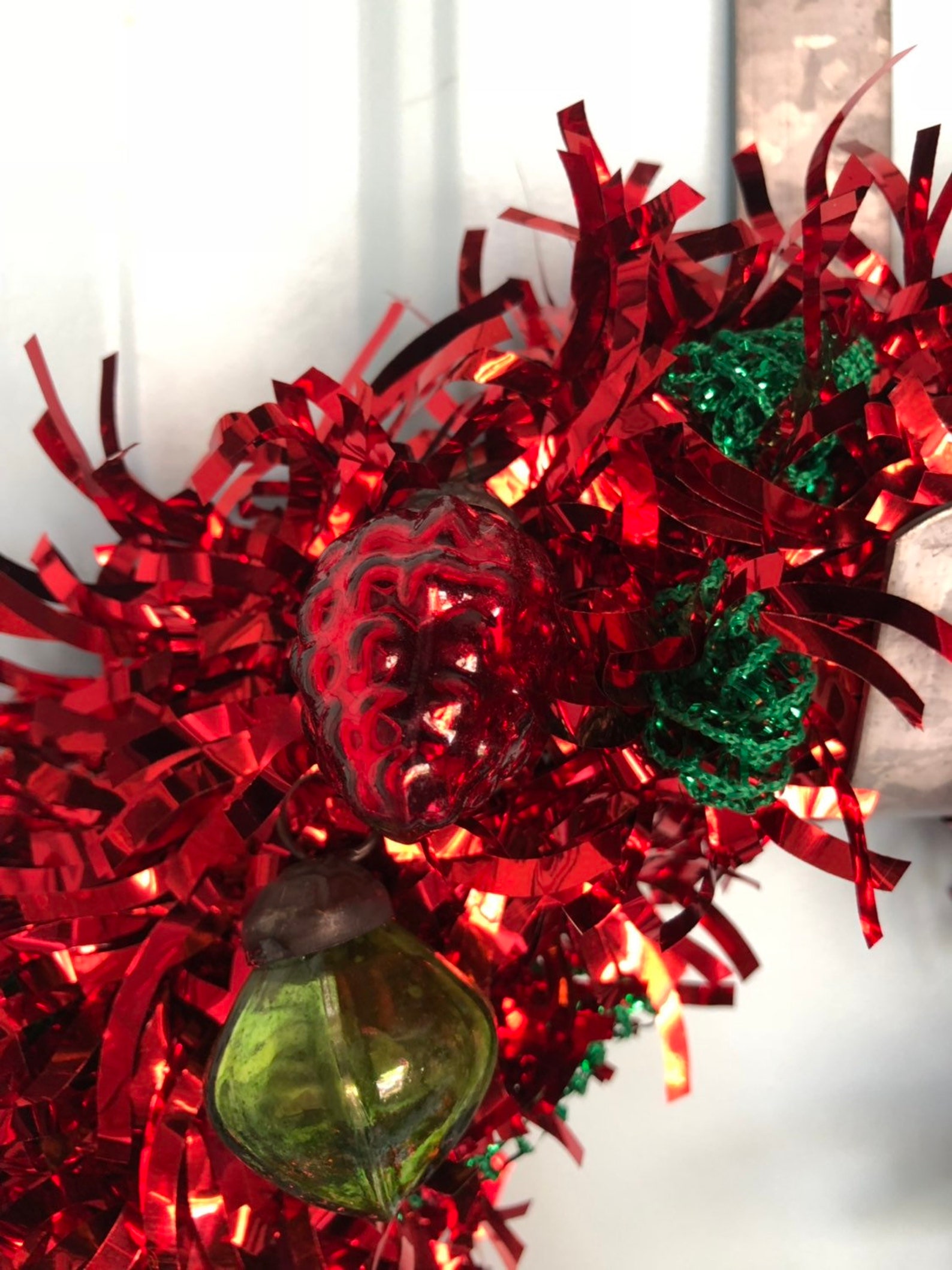 Red Tinsel Christmas Wreath Etsy