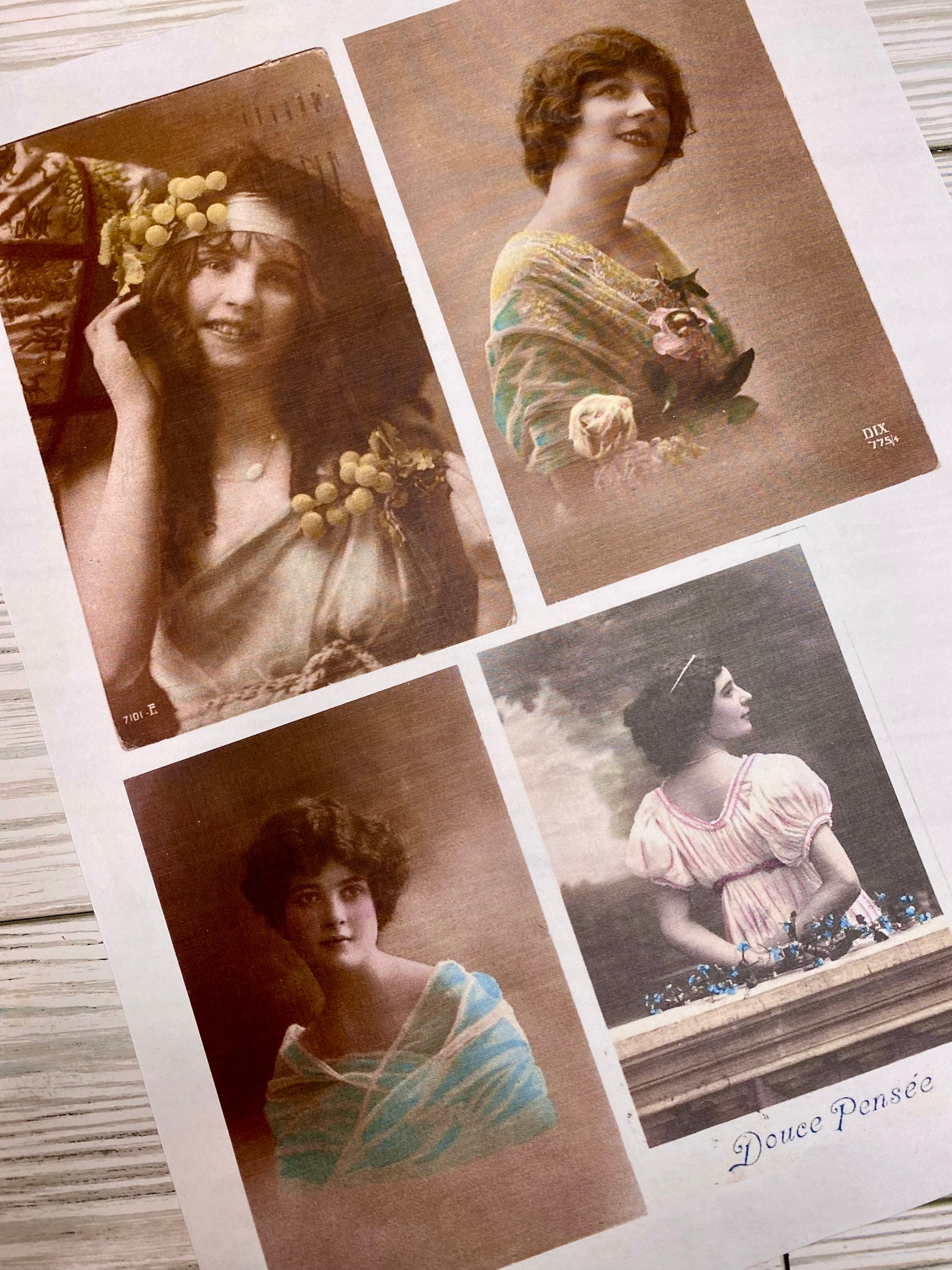 French Colorized Ladies Vintage Postcards Digital Collection - Etsy