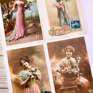 French colorized Ladies vintage postcards Digital collection