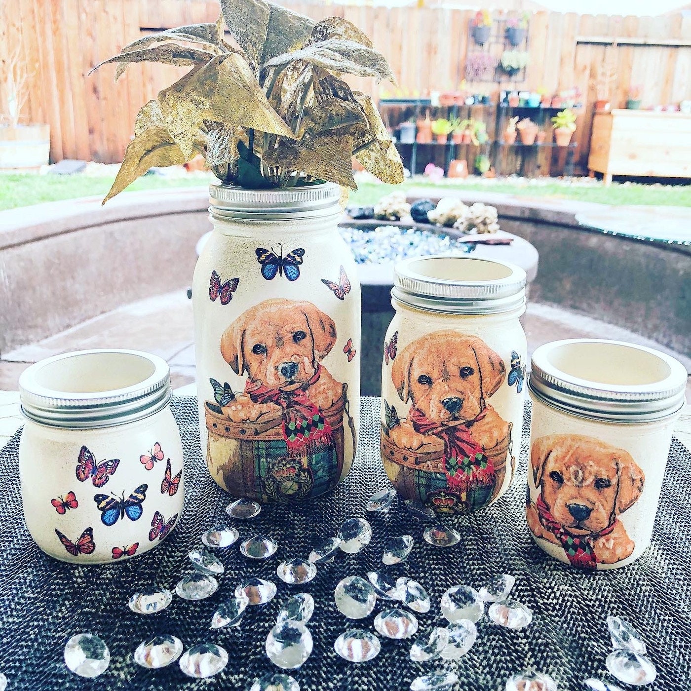 Decouped Golden Retriever Puppy Jar Set | Etsy