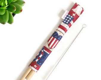 2 sets x Straw case Flags with drinking bamboo straws and cleaning brush, reusable straw, straw case, wedding favors, party favors