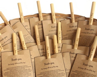 Personalized Engraved Bamboo Straws 8" with Thank you notes, wedding favors, Eco friendly gifts, wedding gifts for guests, paille en bamboo